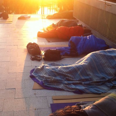 UQ students brave the cold to raise awareness of homelessness.